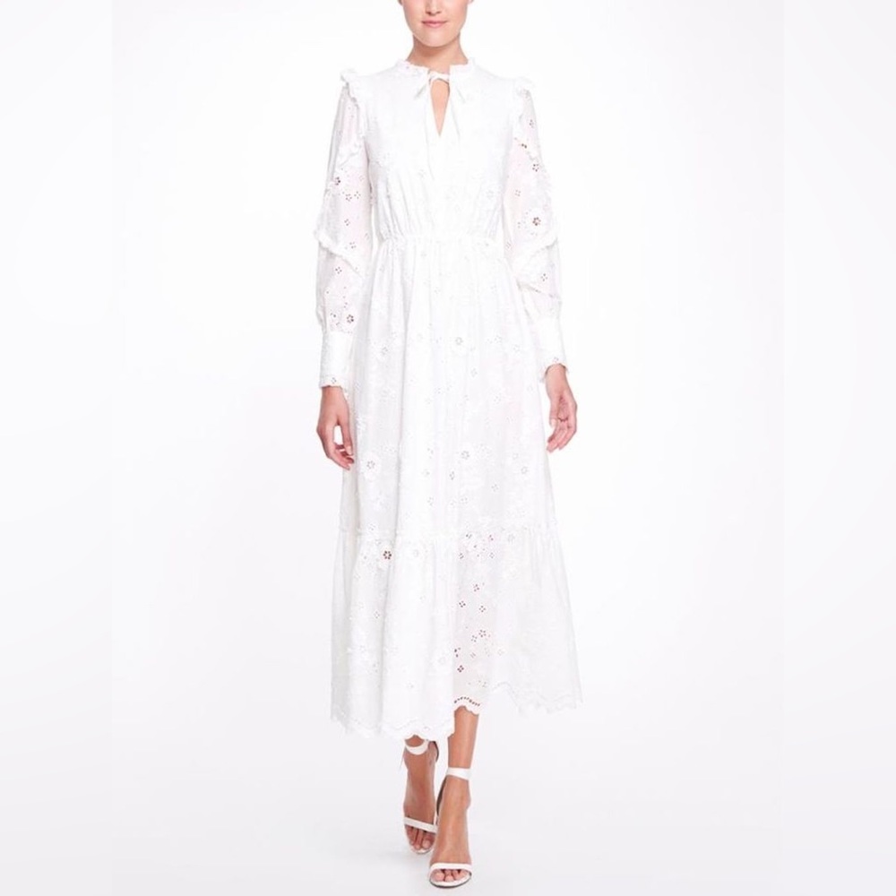 Marchesa Notte Broderie Anglaise 3D Floral Eyelet Midi Dress